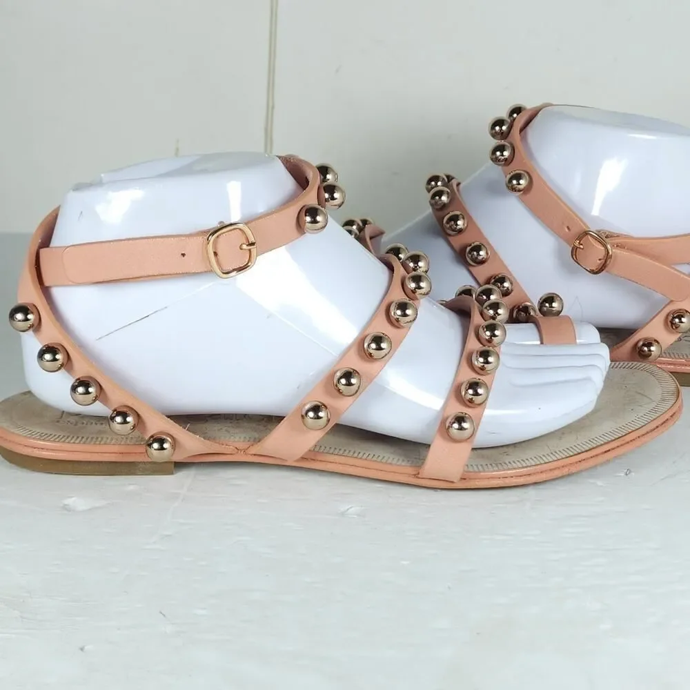 Pedro Garcia Women's Enrica EU39 US8,5 Pink Leather Studded Embellished Sandals